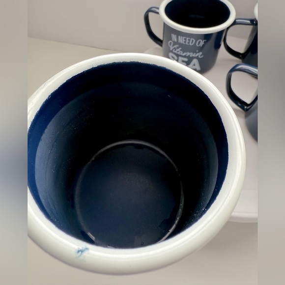 Navy Blue Enamel Mugs Set - "In Need of Vitamin Sea" - Picture 8 of 8
